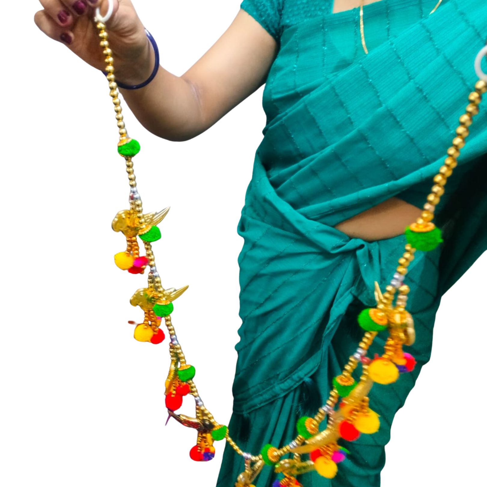 DEHATIBAZAR | Decorative Bird Toran Door Hanging, Brass Birds with Colourful Beads, Traditional Door Decor