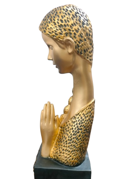 Welcoming Figure Statue, Gold Finish with Leopard Print Design, Welcome Base, Home Decor