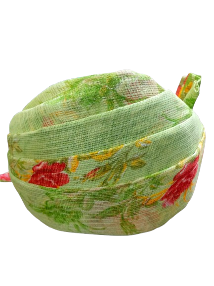 Traditional Indian Safa, Floral Print, Light Green with Red Flowers Turban