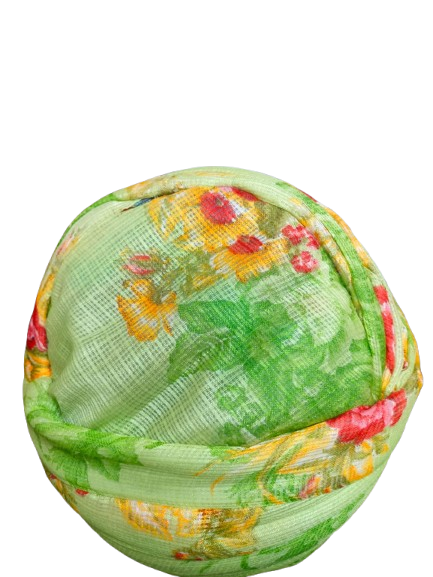 Floral Print Pagdi, Light Green with Pink and Yellow Flowers, Traditional Indian Style Turban