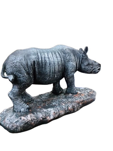 Decorative Rhinoceros Figurine, Grey Resin Sculpture, Wildlife Home Décor