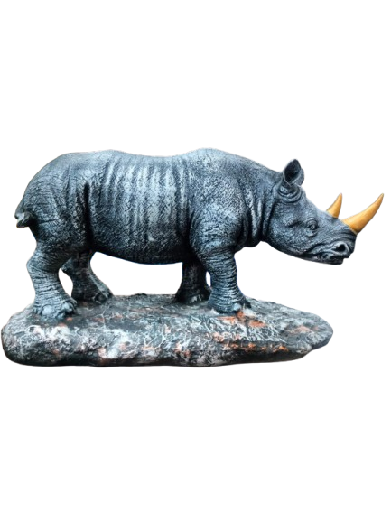 Decorative Rhinoceros Figurine, Grey Resin Sculpture, Wildlife Home Décor