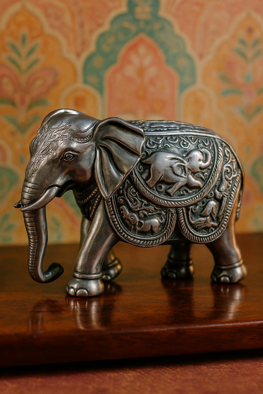 DEHATIBAZAR | Decorative Elephant Figurine 5.5 inch | Black Resin, Traditional Indian Design | Ornate Hand-Carved Style | Home Decor Statue with Intricate Mandala Pattern