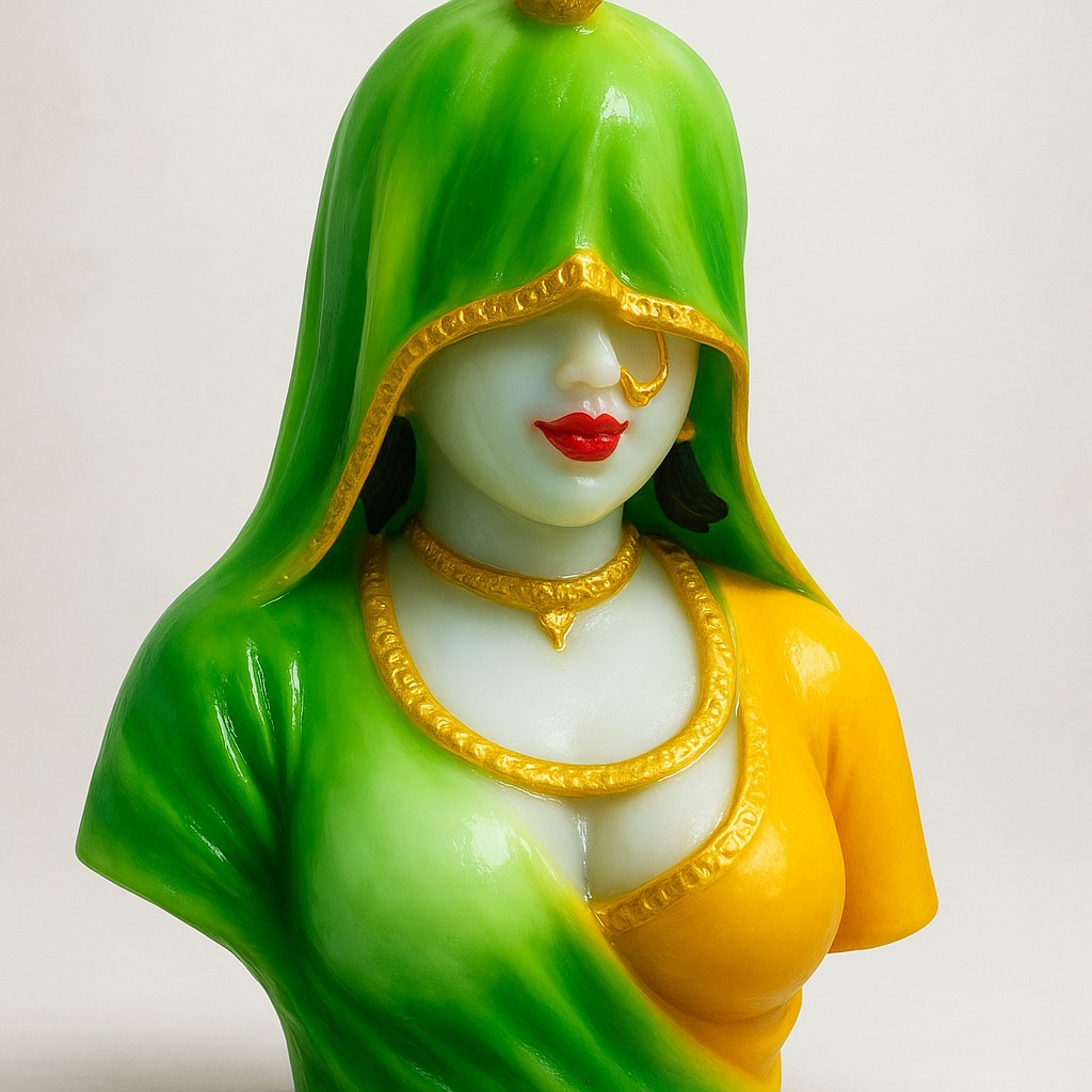 DEHATIBAZAR |Traditional Indian Decorative Couple Figurine Set | Royal Rajasthani Style | Handcrafted Resin Busts | Yellow and Green