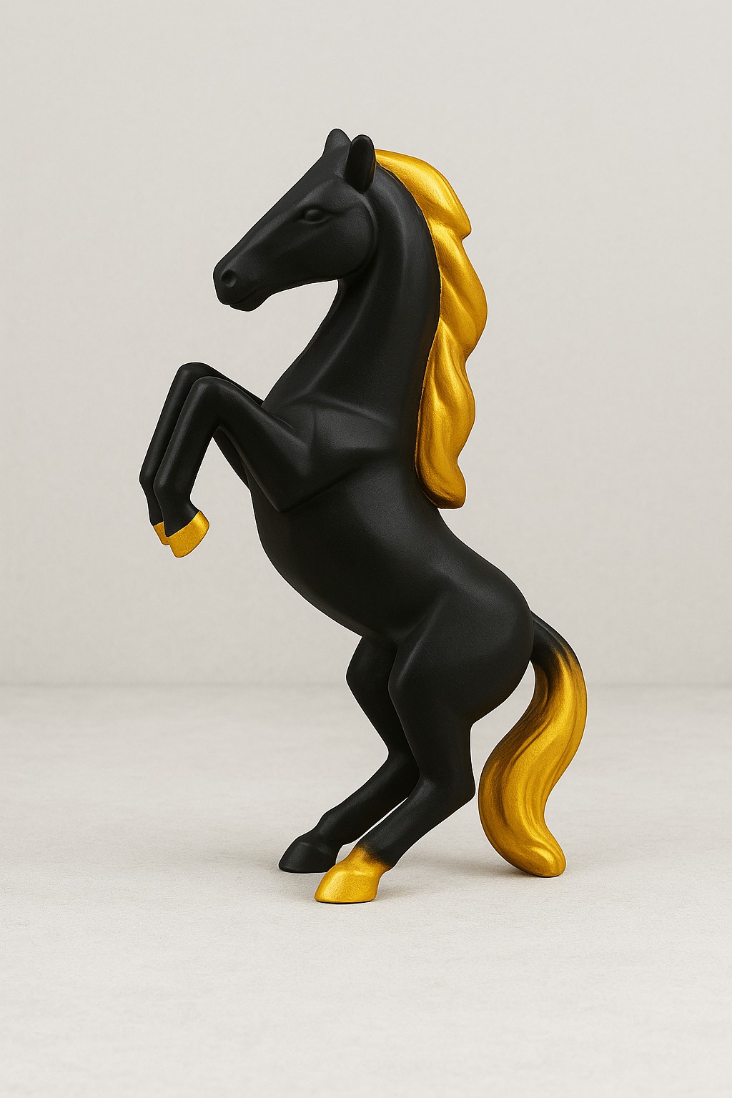 DEHATIBAZAR |Decorative Horse Statue | Black with Gold Accents | Rearing Stallion Figurine