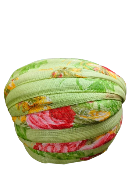 Floral Print Pagdi, Light Green with Pink and Yellow Flowers, Traditional Indian Style Turban