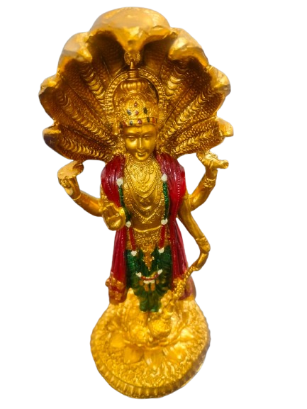Decorative Vishnu Statue, Gold-Plated Brass, Traditional Hindu Religious Idol, 30 cm Tall