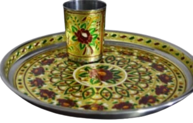 Meenakari pooja thali 12" with Glass