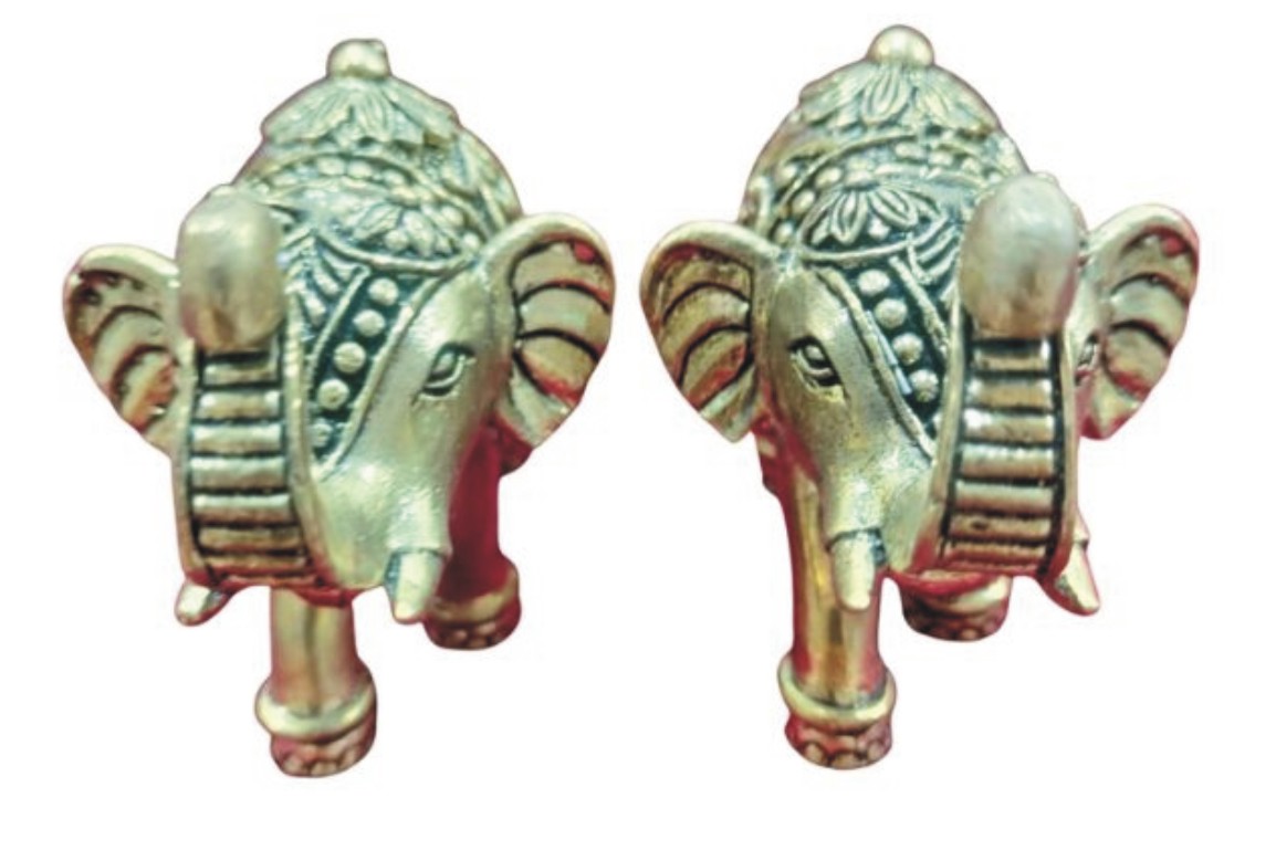 DEHATIBAZAR | Jaipuri Handicraft Decorative Elephant Figurine 2 inch, Brass Metal | Traditional Indian Design | Intricate Carved Details | Antique Gold Finish