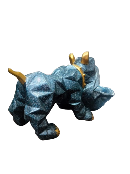 Toffy Dog Decorative Resin Figurine, Metallic Blue with Gold Accents, Geometric Design