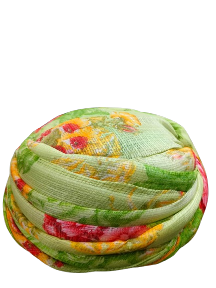 Floral Print Pagdi, Light Green with Pink and Yellow Flowers, Traditional Indian Style Turban