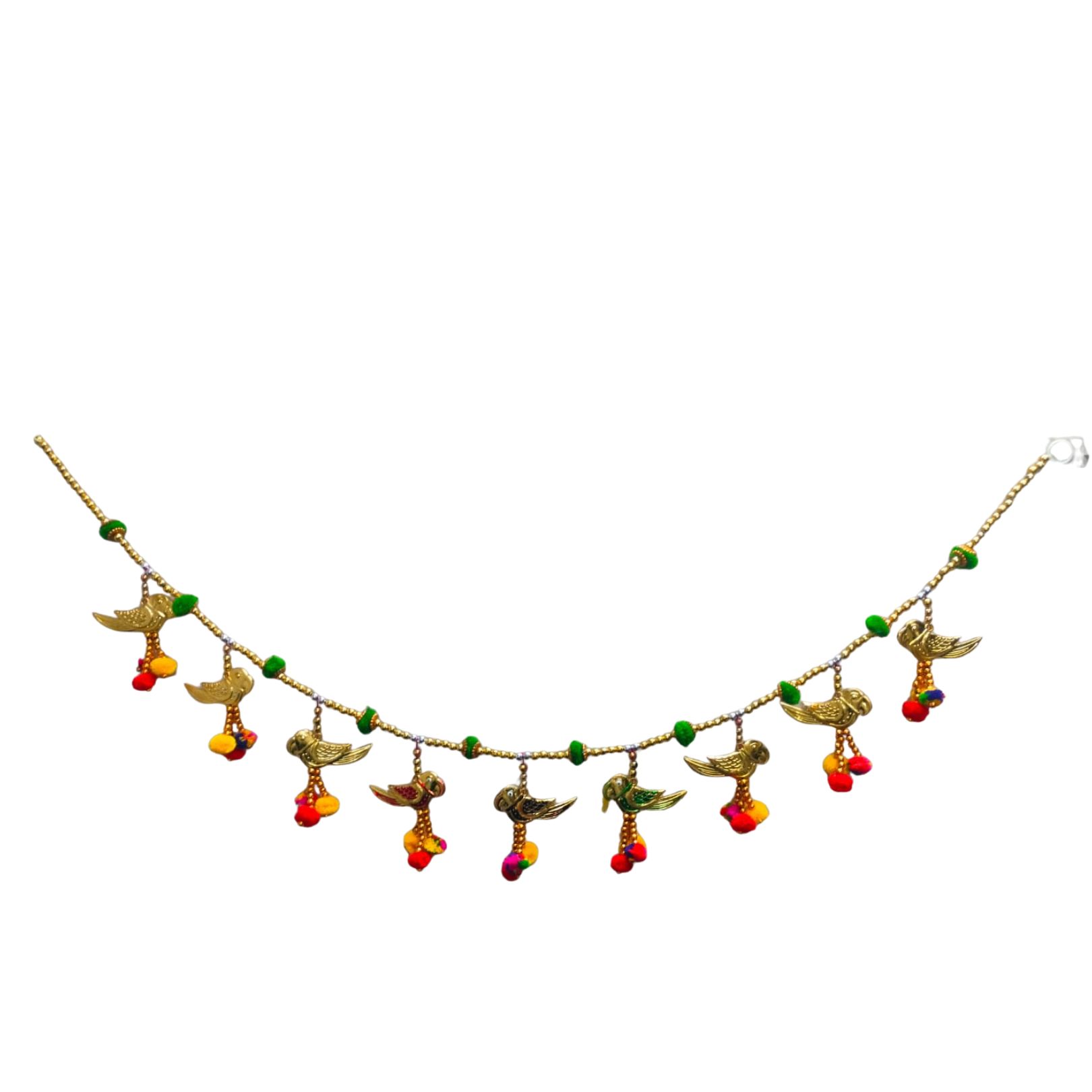 DEHATIBAZAR | Decorative Bird Toran Door Hanging, Brass Birds with Colourful Beads, Traditional Door Decor