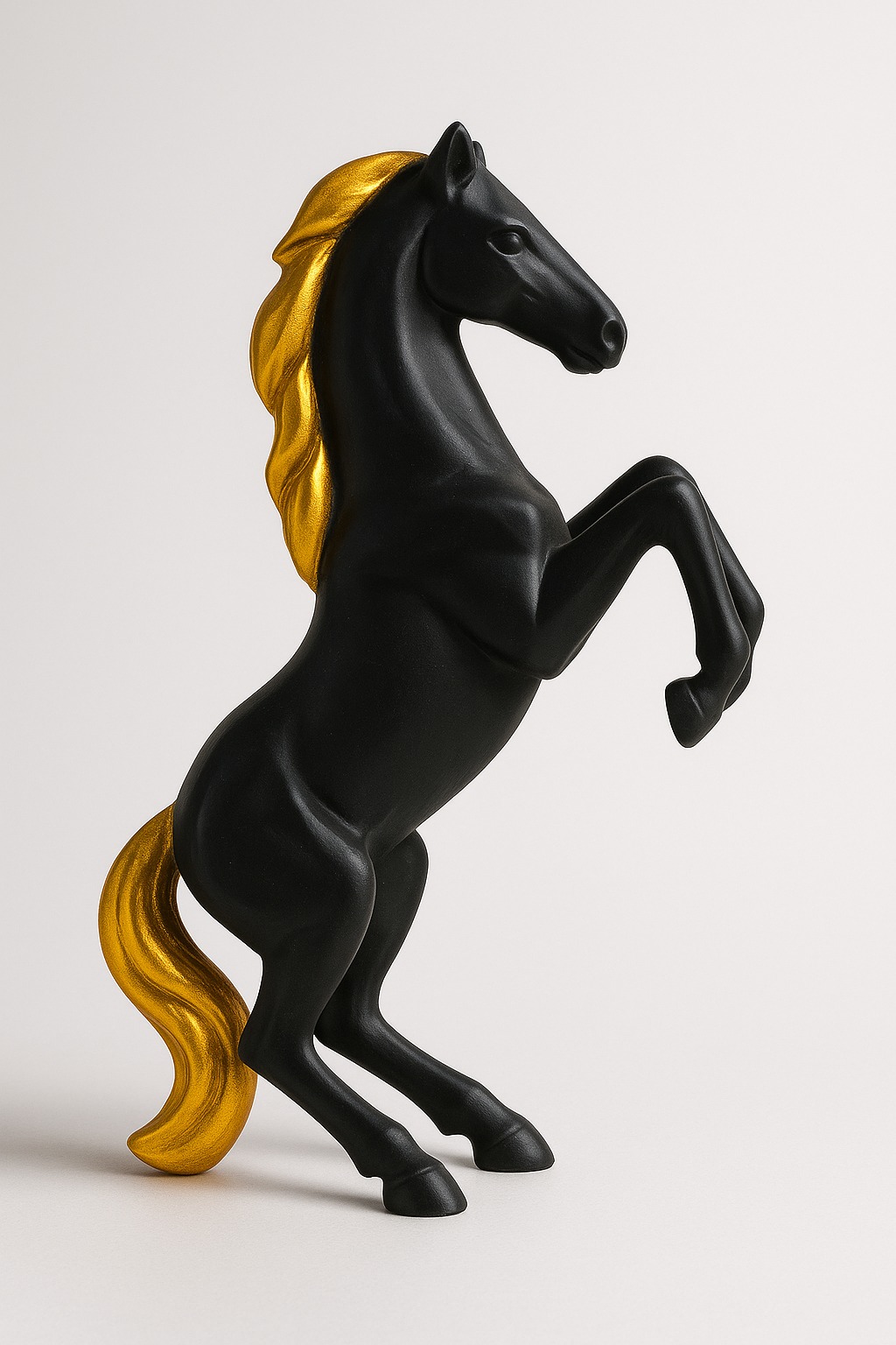 DEHATIBAZAR |Decorative Horse Statue | Black with Gold Accents | Rearing Stallion Figurine
