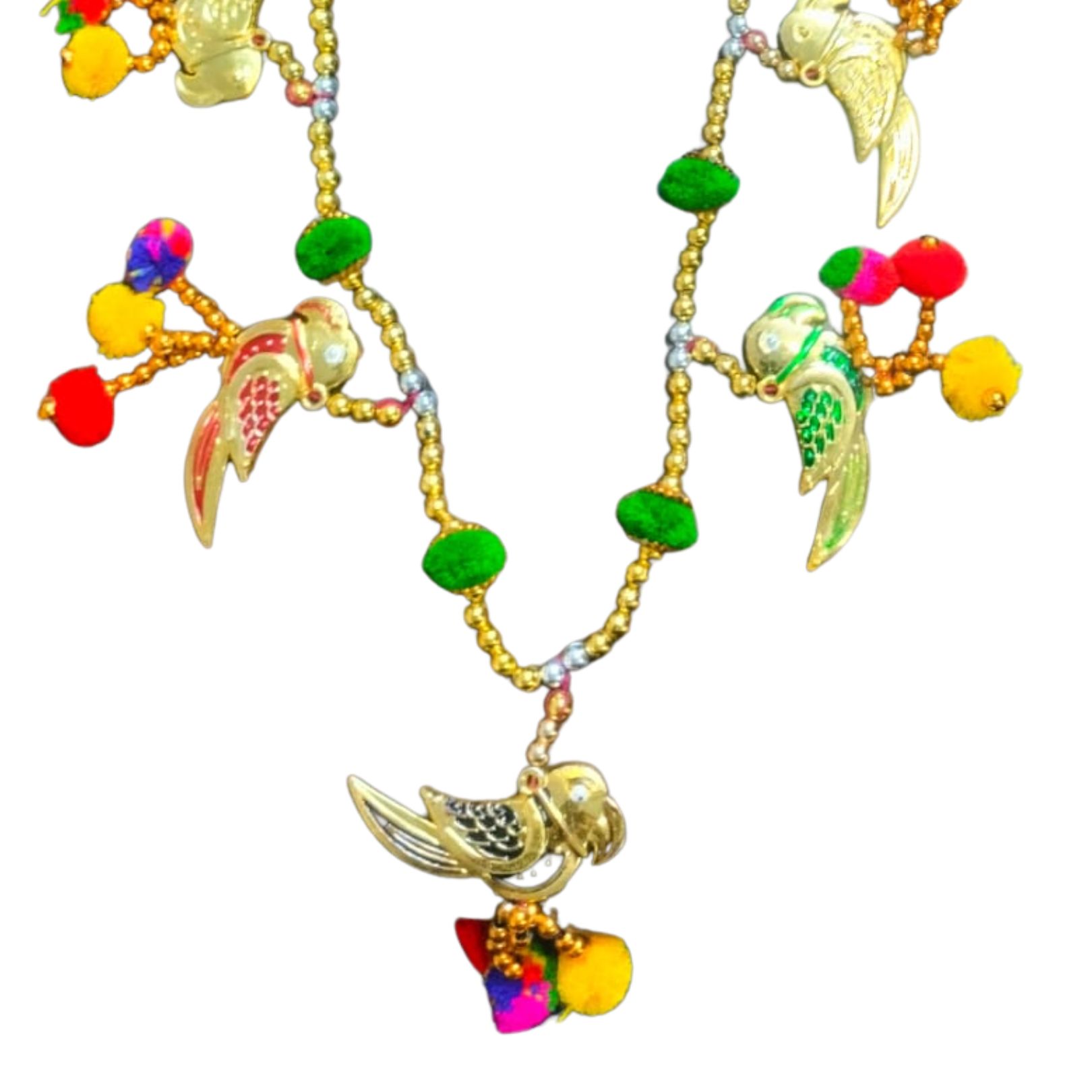 DEHATIBAZAR | Decorative Bird Toran Door Hanging, Brass Birds with Colourful Beads, Traditional Door Decor