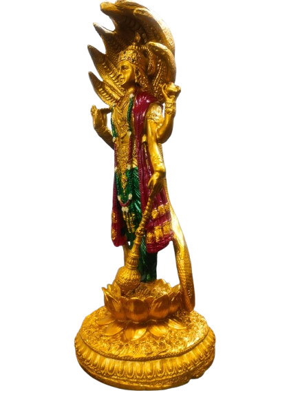 Decorative Vishnu Statue, Gold-Plated Brass, Traditional Hindu Religious Idol, 30 cm Tall