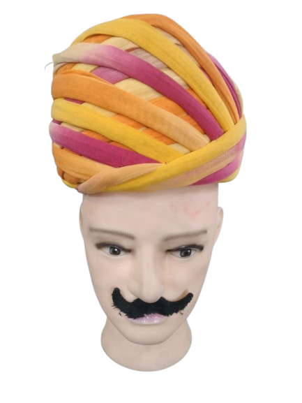 Multicolored Twisted Fabric Headband, Orange Yellow Purple Rajasthani Pagri