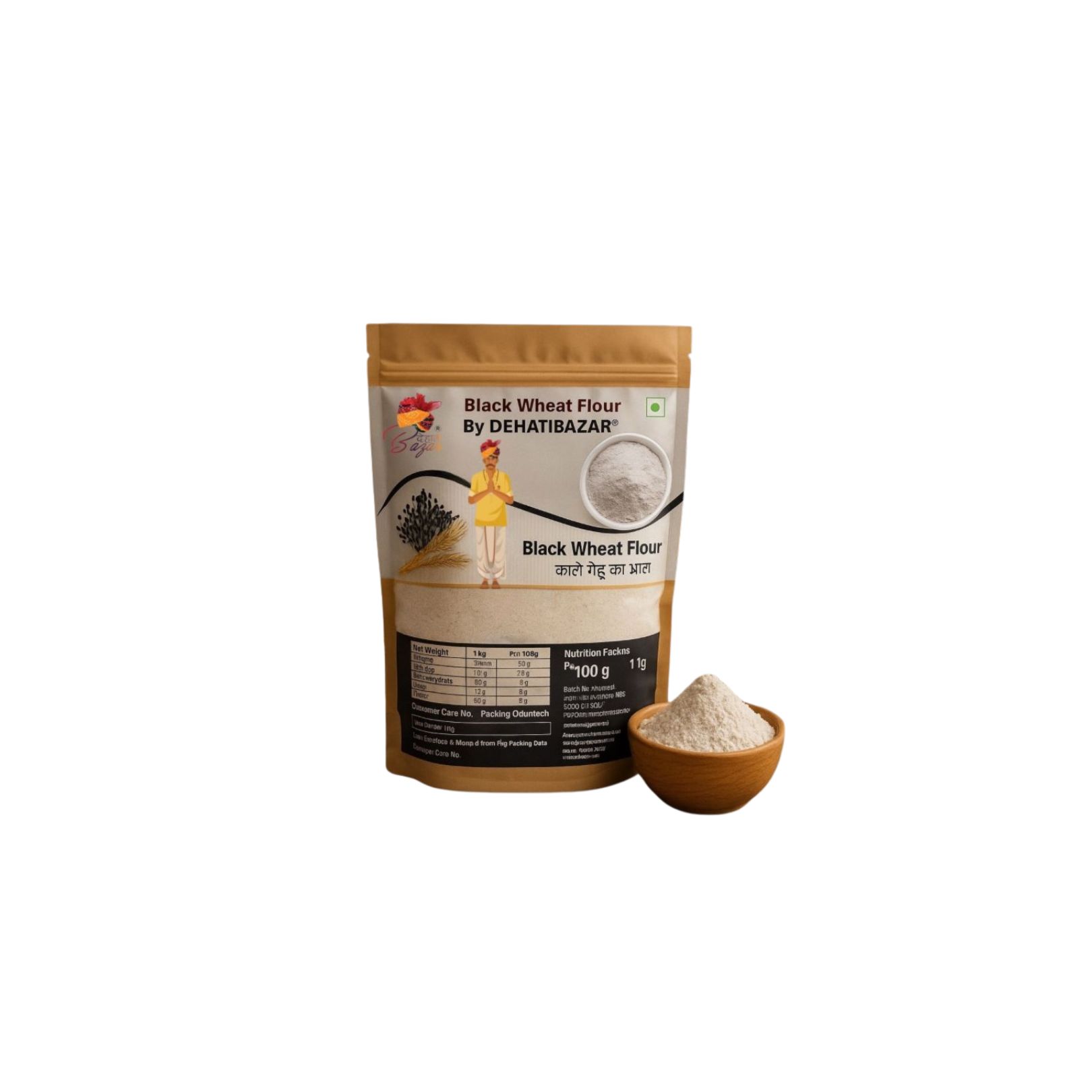DEHATIBAZAR | Black Wheat Flour | ISO Certified | Higher concentration of protein, fiber, vitamins (especially B & E), and minerals (like zinc, iron, and selenium) compared to regular wheat flour