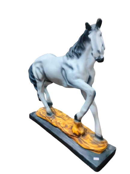 Decorative Horse Figurine, Grey and Black Resin Statue on Base