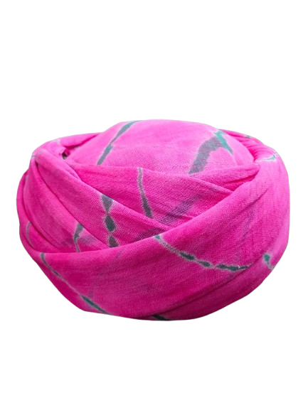 Stylish Jodhpuri Turban Head Wrap, Hot Pink with Grey Pattern, Cotton Fabric