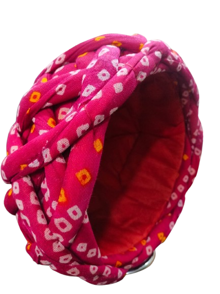 DEHATIBAZAR | Traditional Cotton Turban | Red with White Floral Stripes | Handwoven Design | Rajasthani Safa | Jodhpuri Pheta | Provided with rubber ball support and packed in a corrugated box