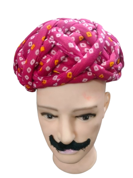 DEHATIBAZAR | Traditional Cotton Turban | Red with White Floral Stripes | Handwoven Design | Rajasthani Safa | Jodhpuri Pheta | Provided with rubber ball support and packed in a corrugated box