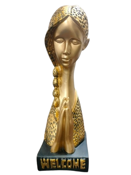 Welcoming Figure Statue, Gold Finish with Leopard Print Design, Welcome Base, Home Decor