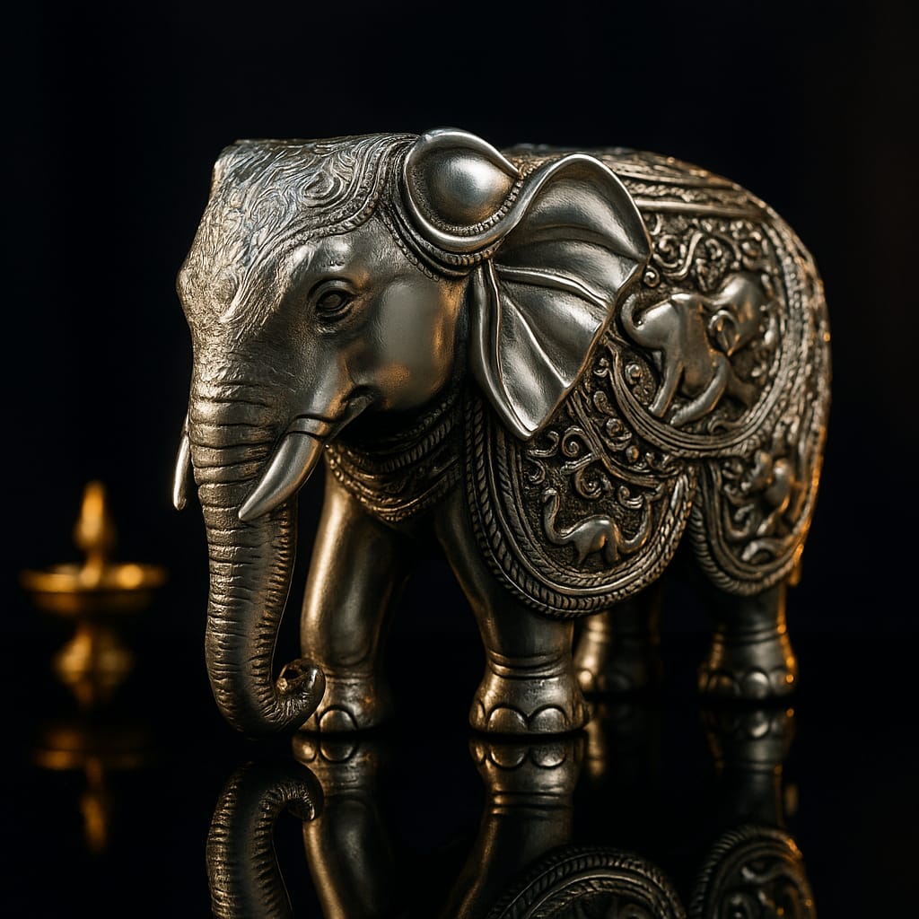 DEHATIBAZAR | Decorative Elephant Figurine 5.5 inch | Black Resin, Traditional Indian Design | Ornate Hand-Carved Style | Home Decor Statue with Intricate Mandala Pattern