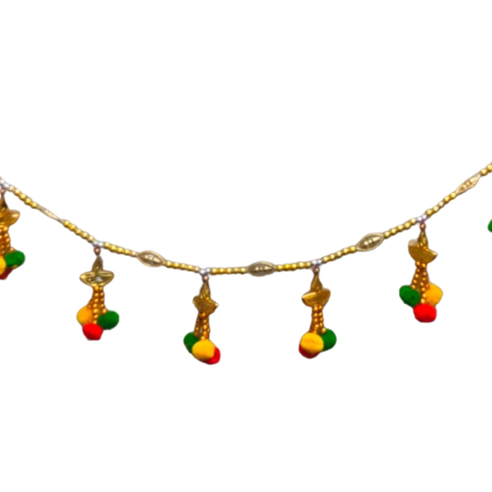 DEHATIBAZAR | Decorative Toran with Gold Deepak, Tri-Colour Flowers, Traditional Door Hanging