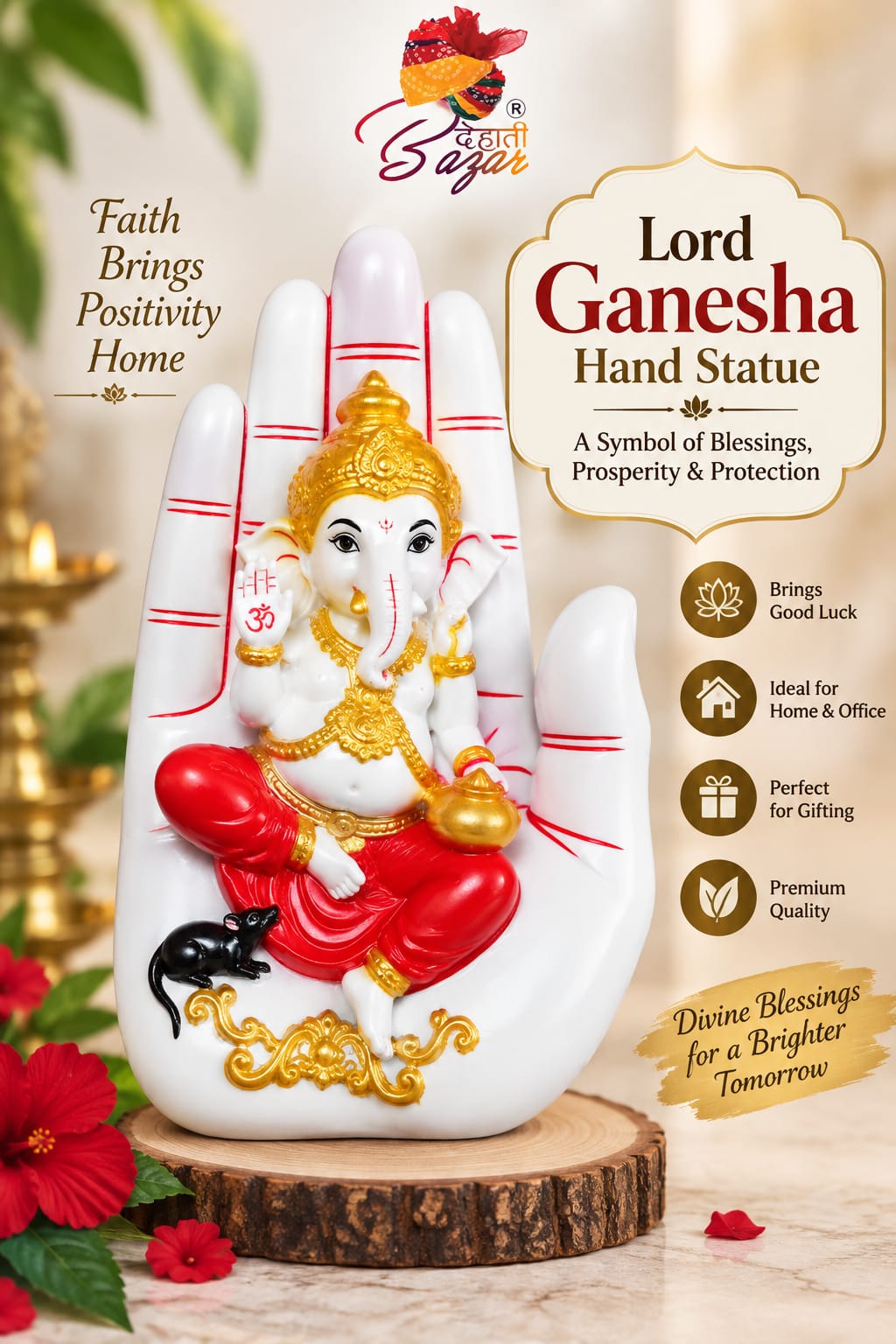 Resin Palm Ganesh – 6 Inch