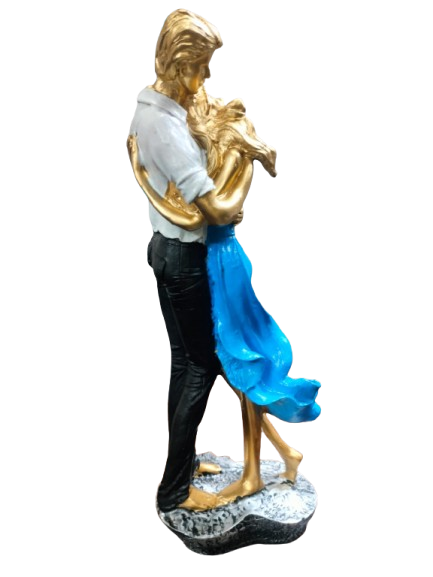 Romantic Dancing Couple Figurine, Gold and Blue Dress, Decorative Table Sculpture, 3D Art Statue