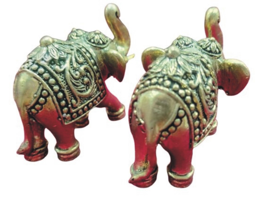 DEHATIBAZAR | Jaipuri Handicraft Decorative Elephant Figurine 2 inch, Brass Metal | Traditional Indian Design | Intricate Carved Details | Antique Gold Finish