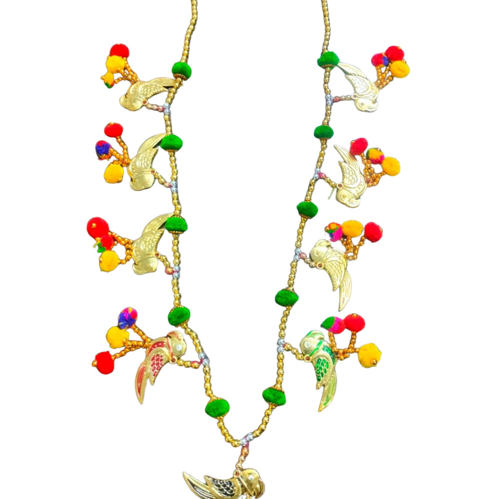DEHATIBAZAR | Decorative Bird Toran Door Hanging, Brass Birds with Colourful Beads, Traditional Door Decor