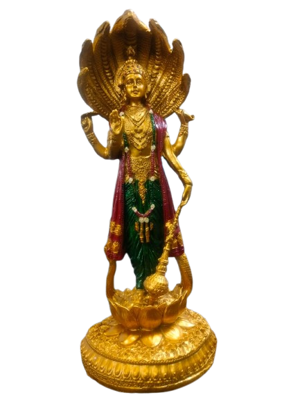 Decorative Vishnu Statue, Gold-Plated Brass, Traditional Hindu Religious Idol, 30 cm Tall