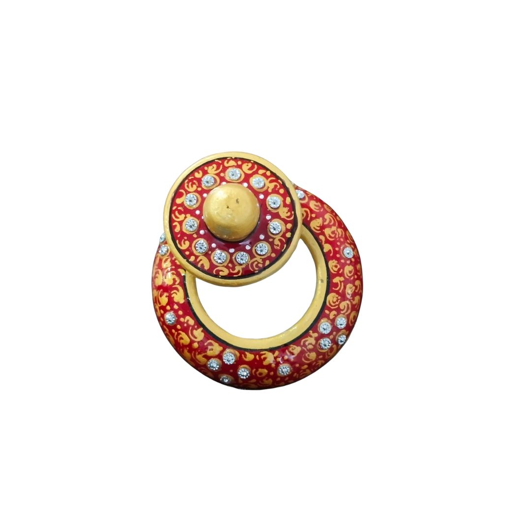 DEHATIBAZAR | Decorative Marble Sindoor Dani with Crystal Embellishments | Red and Gold Traditional Design, 3 inch