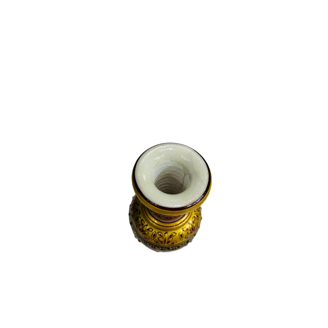 DEHATIBAZAR | Decorative Marble Vase 9 inch with Floral Design | Red and Gold Pattern | Velvet Gift Box