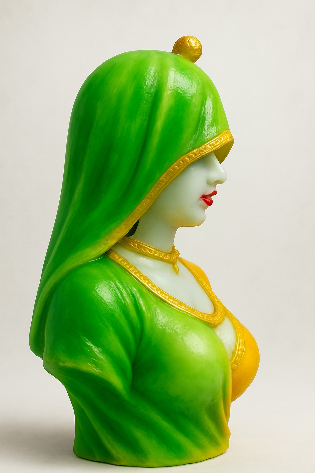 DEHATIBAZAR |Traditional Indian Decorative Couple Figurine Set | Royal Rajasthani Style | Handcrafted Resin Busts | Yellow and Green