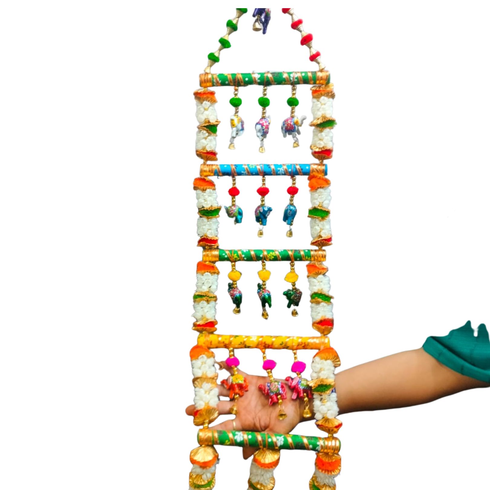 DEHATIBAZAR | Decorative Wide Dandiya Wall Hanging with Elephant Design, Multi-Colour, Traditional Indian Door Decor