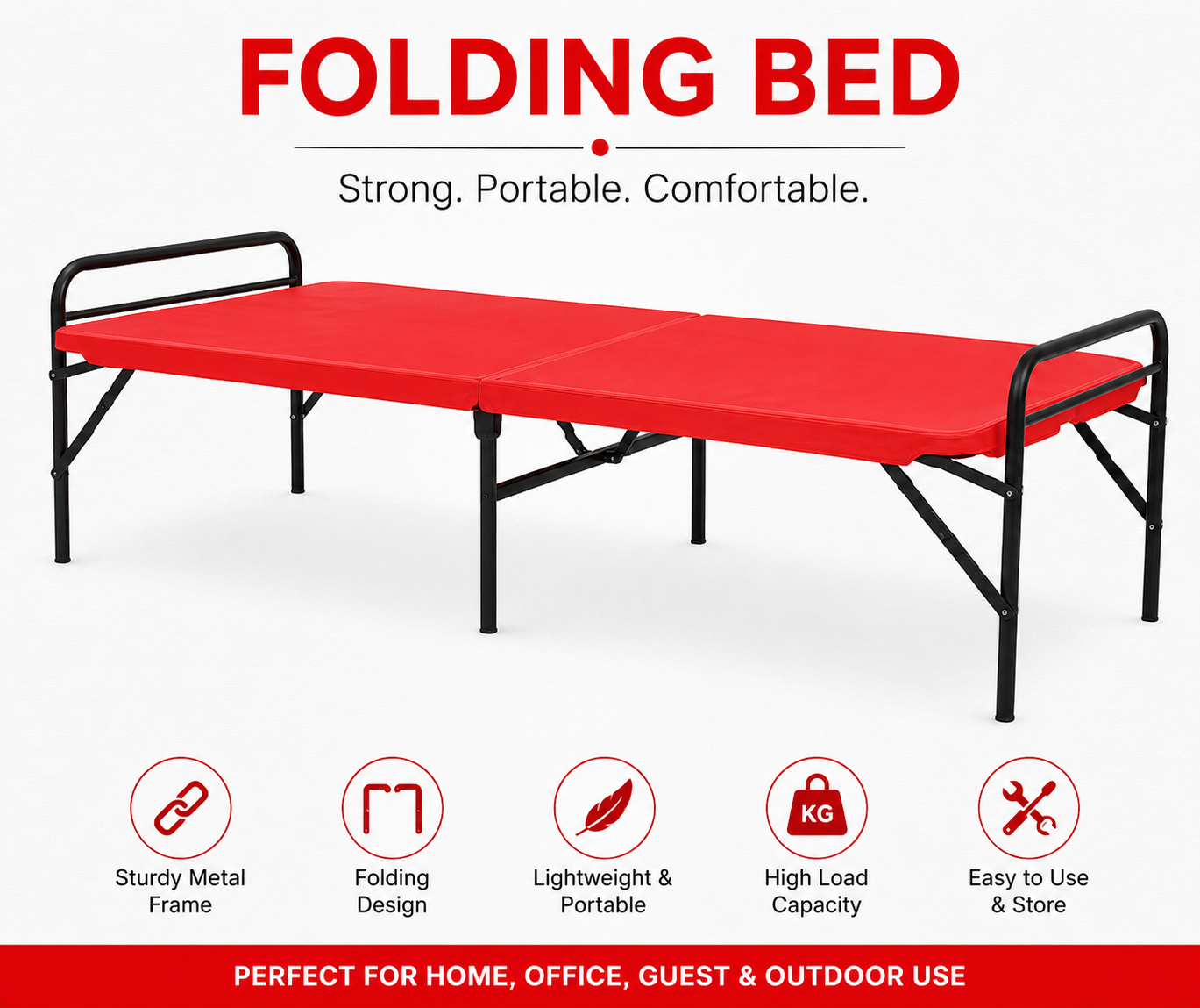 Plastic Folding Bed  L 1980 x w 910 x H 455 (mm)