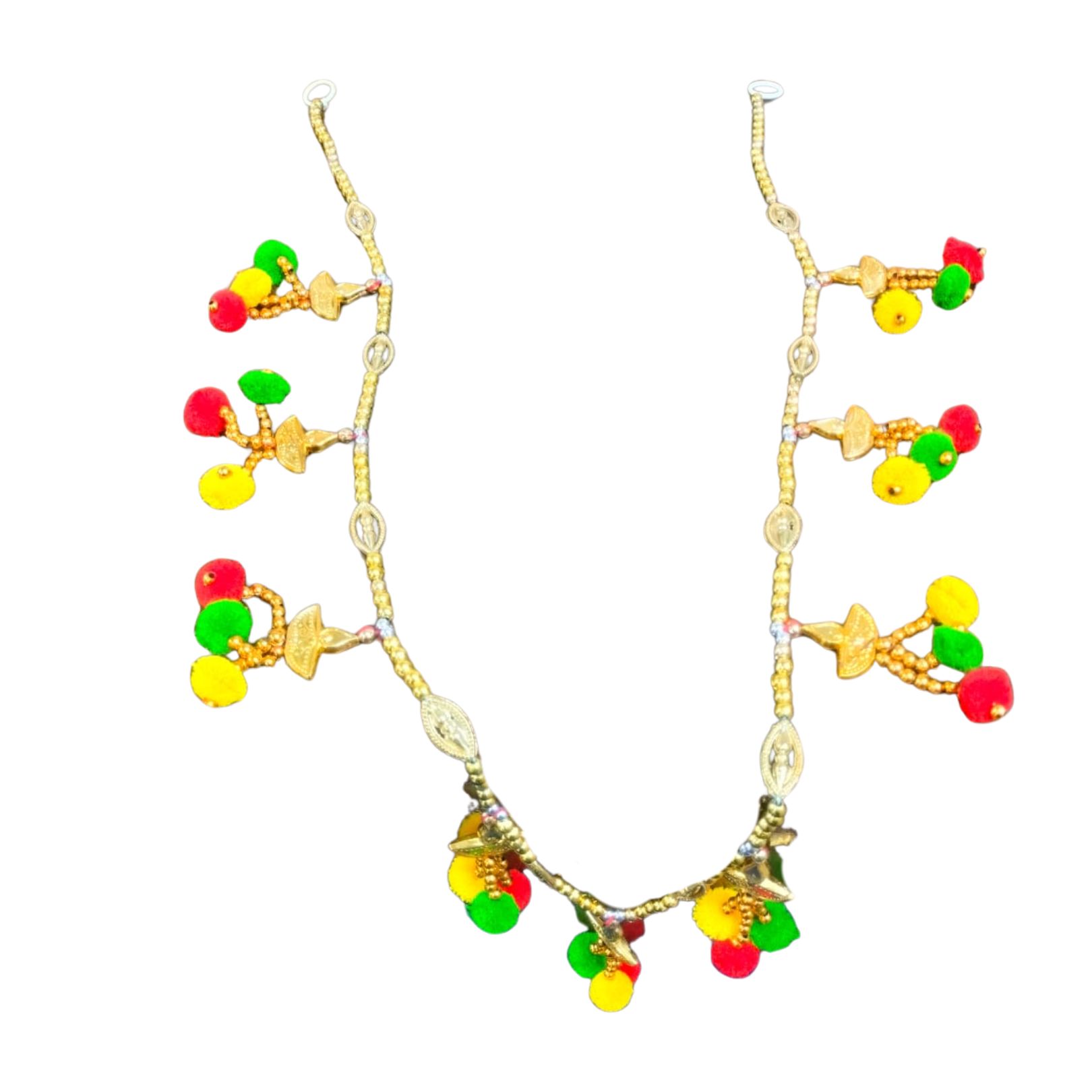 DEHATIBAZAR | Decorative Toran with Gold Deepak, Tri-Colour Flowers, Traditional Door Hanging