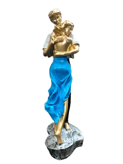 Romantic Dancing Couple Figurine, Gold and Blue Dress, Decorative Table Sculpture, 3D Art Statue