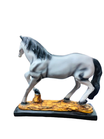 Decorative Horse Figurine, Grey and Black Resin Statue on Base