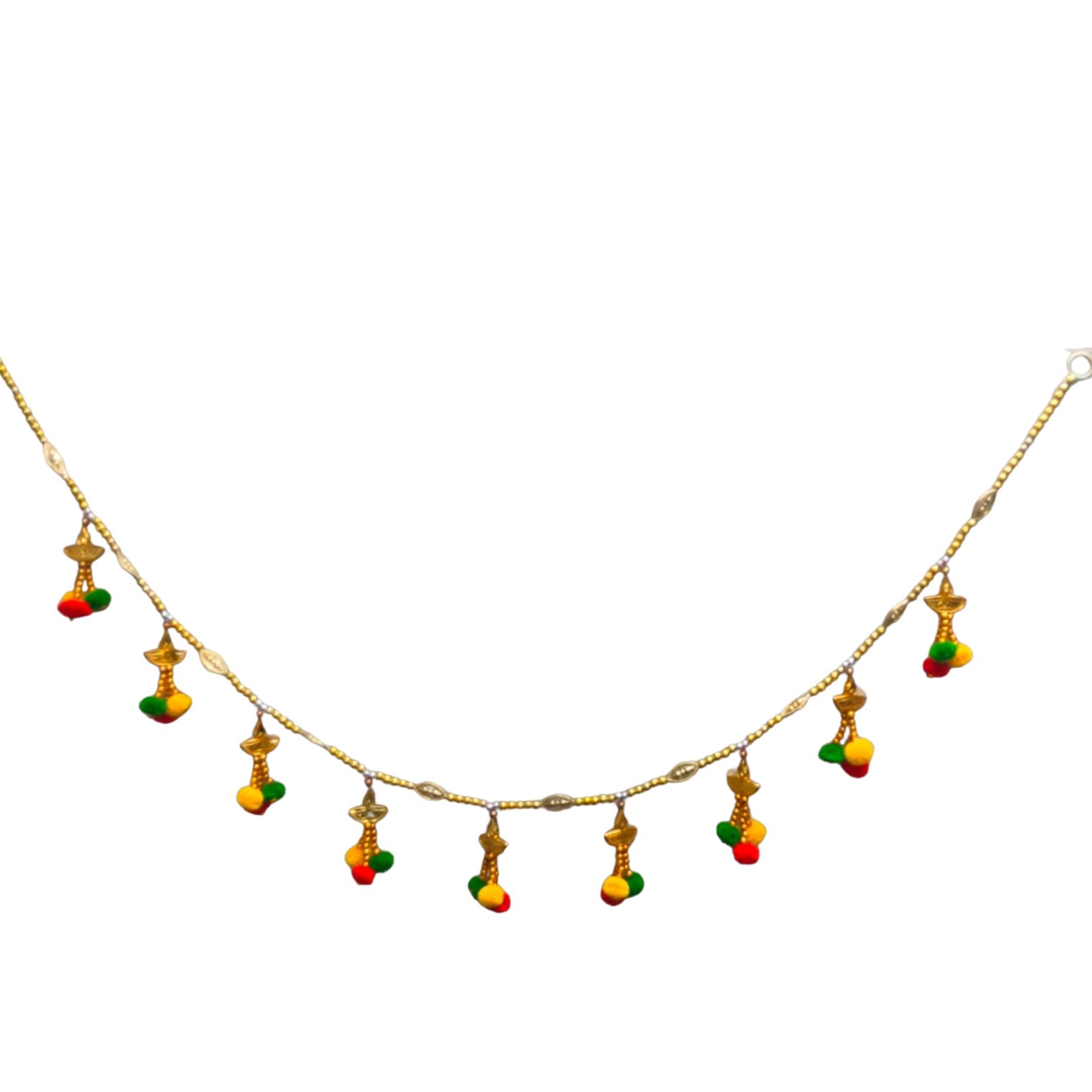 DEHATIBAZAR | Decorative Toran with Gold Deepak, Tri-Colour Flowers, Traditional Door Hanging