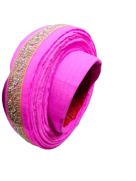 Traditional Bajeerao Pagdi, Pink Velvet with Gold Embroidered Border, Wedding Turban