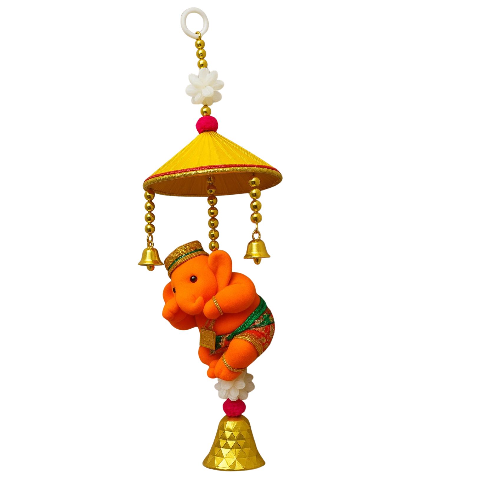 DEHATIBAZAR | Decorative Ganesha Wall Hanging, Yellow Umbrella Design with Bells, Traditional Indian Home Decor