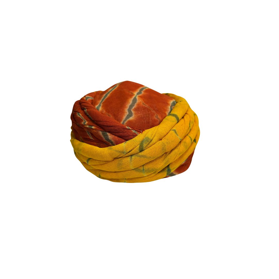 Handwoven Tie-Dye Fabric Pagdi, Orange and Yellow, Boho Style
