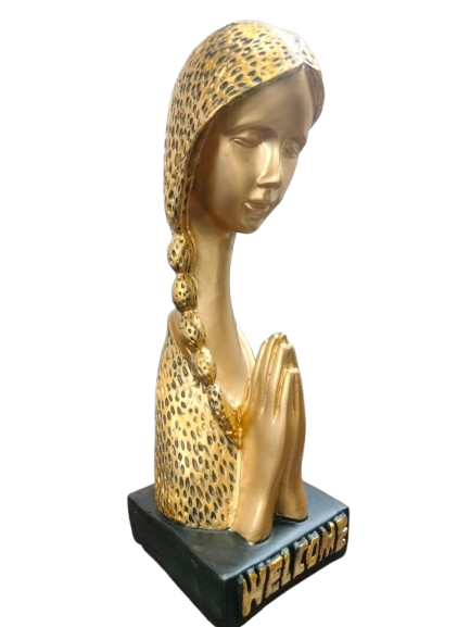 Welcoming Figure Statue, Gold Finish with Leopard Print Design, Welcome Base, Home Decor
