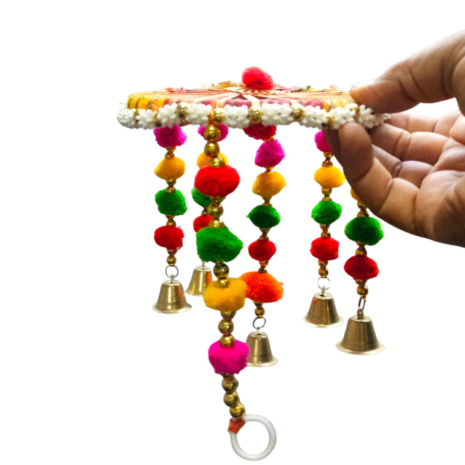 DEHATIBAZAR | Decorative Chakra Wall Hanging, Multicolour Beads with Bells, Traditional Indian Home Decor