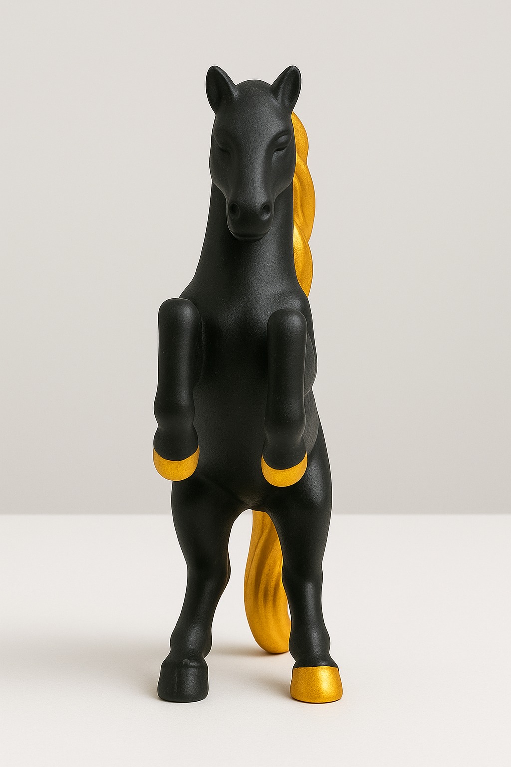 DEHATIBAZAR |Decorative Horse Statue | Black with Gold Accents | Rearing Stallion Figurine