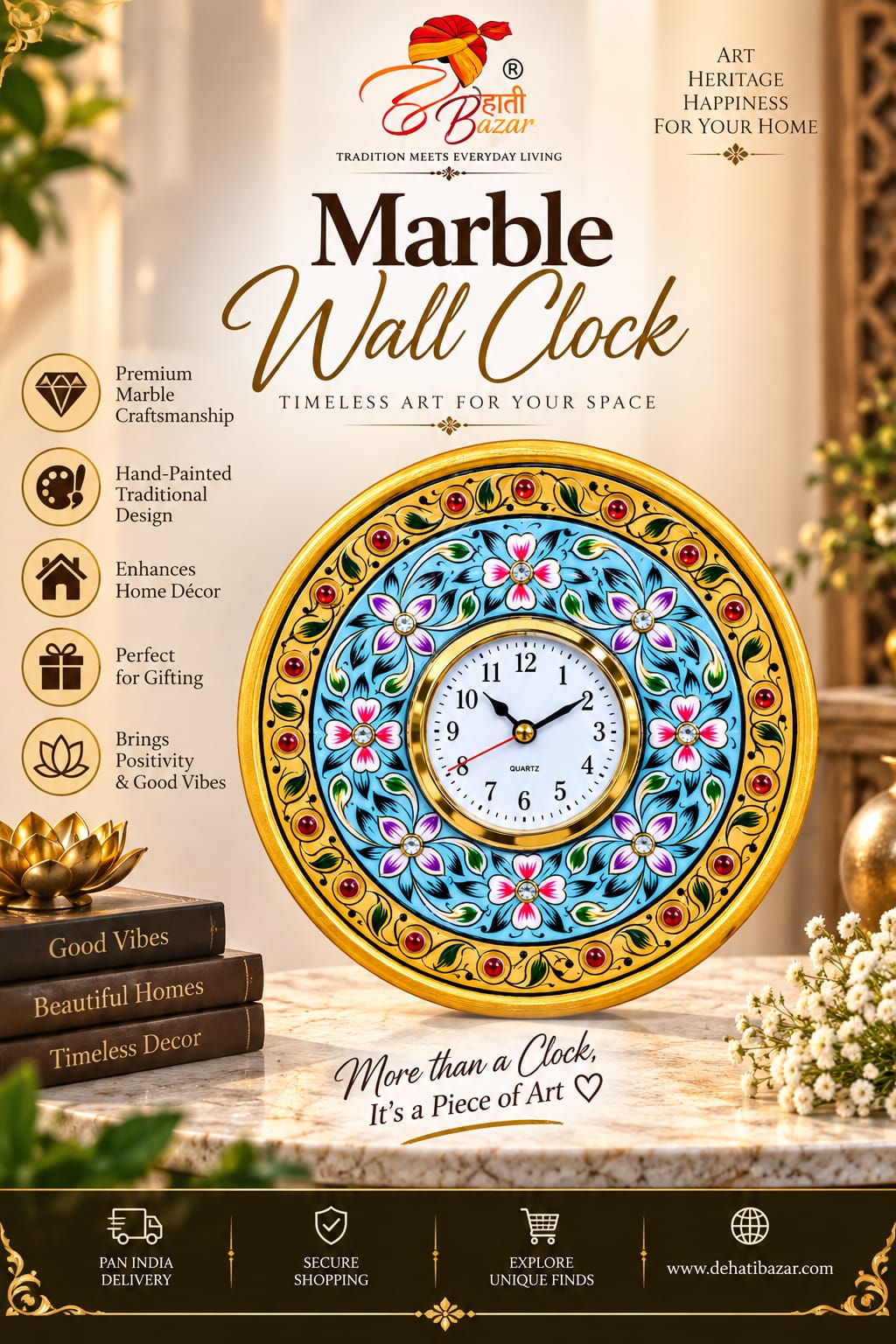 6 Inch Marble Art Table Watch