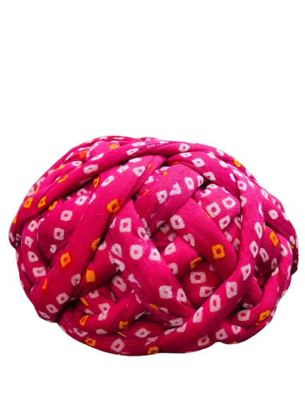 Rajasthani Floral Print Knotted Pagdi, Red Cotton Turban, Geometric Pattern